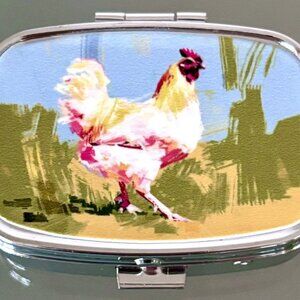 Chicken Hen Farm Rectangular 2 Compartment Purse Travel Vitamin Pill Box New